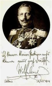 Postkarte mit der Handschrift des Kaisers, die die wichtigste Aussage seiner Reichstagsrede noch einmal dokumentiert.  
